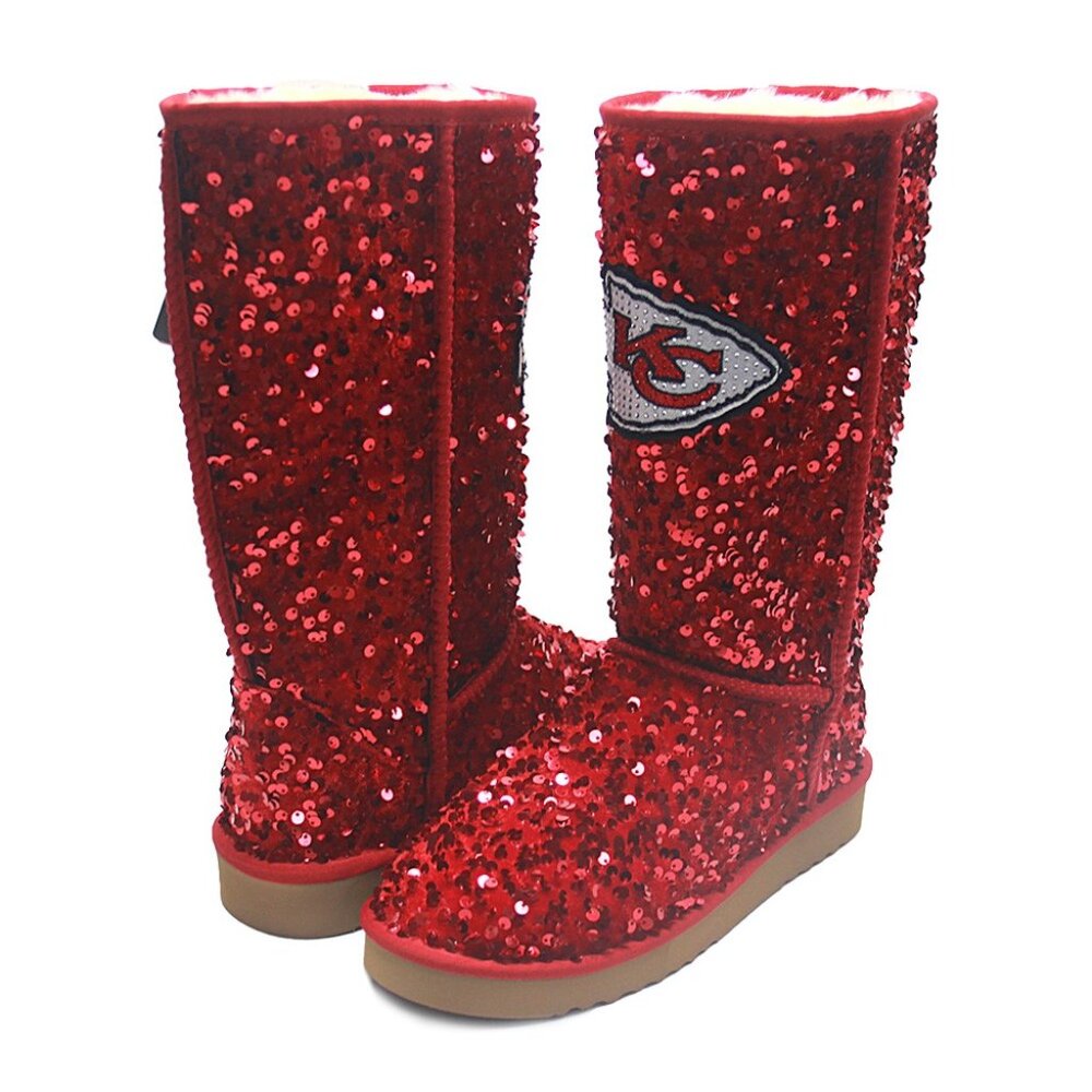 NFL Licensed Kansas City Chiefs Knee High Sequin Boots